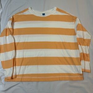 Old Navy Long Sleeve Vintage Loose Stripe Orange Rugby Colorful Top Tee Sz Large